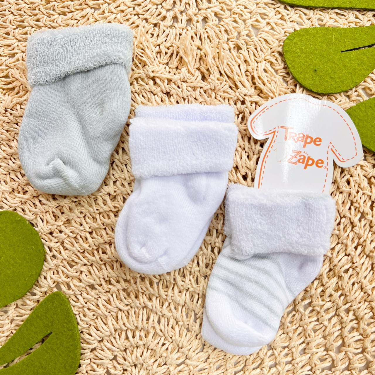  Kit 3 Meias Soquetes Trape Zape - Branco e Cinza